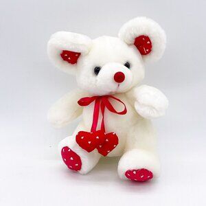 Lemonwood Asia LTD Vintage 1998 White Mouse Plush Red Heart Ears Feet 9” Love